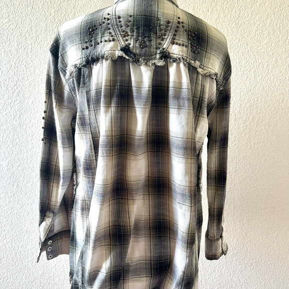 FREE PEOPLE plaid high low studded top. - Picture 6 of 12
